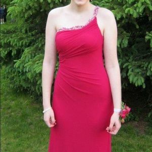 Pink Open Back One Shoulder Faviana Prom Dress